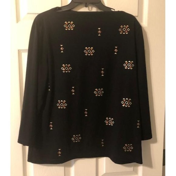 Ruby Rd Women's Pullover Top XL, Black with Tribal Beading - Picture 1 of 5